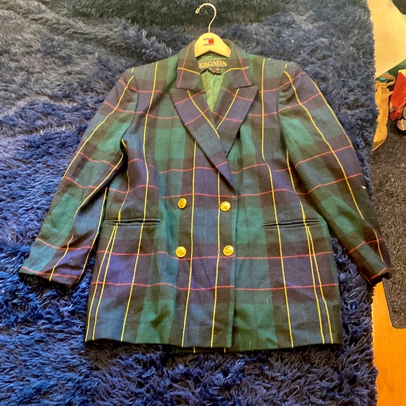 Vintage Authentic Escada Green Plaid Tartan Blazer Size 42 Mad OG Status - Picture 3 of 15